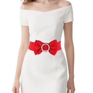 Women's Circle Rhinestone Elastic Bow Belt Wide Stretch Belts Ladies 8156